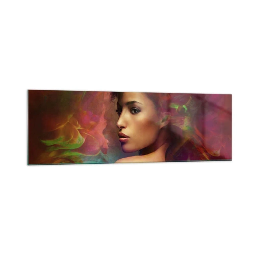 Impression sur verre - Image sur verre - Une femme aux reflets colorés créant un arrière-plan abstrait - 160x50cm - Plus beau qu'un arc-en-ciel, aussi délicat qu'un brouillard - Décoration murale moderne pour le salon et la chambre ARTTOR
