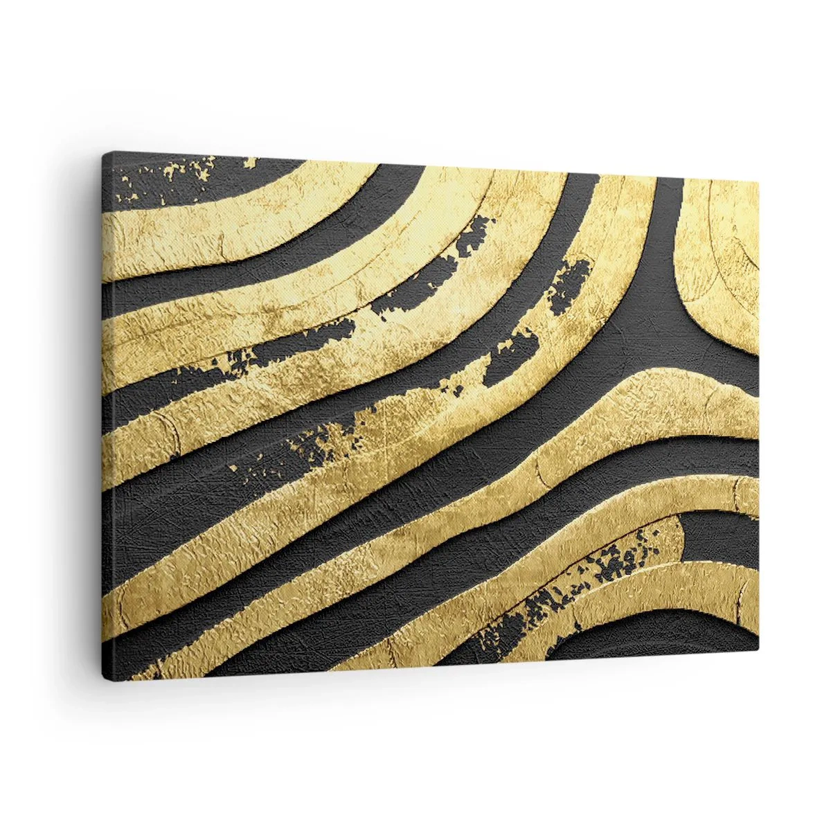 Impression sur toile - Image sur toile - Vagues abstraites dorées sur fond noir - 70x50cm - Tout coule - Décoration murale moderne pour le salon et la chambre ARTTOR