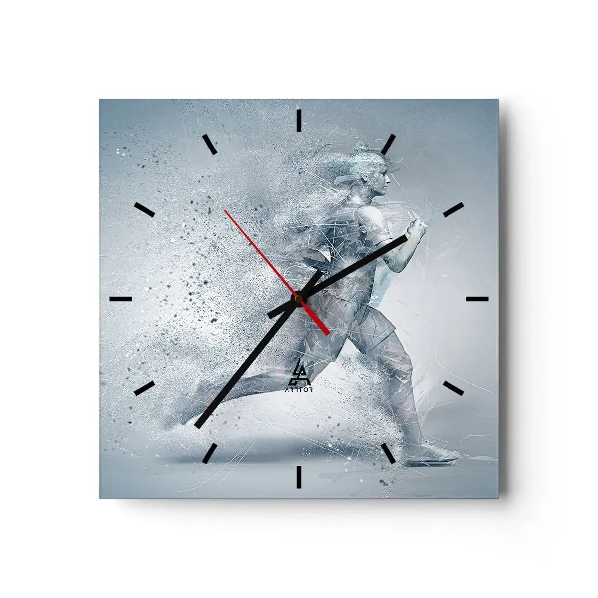 Horloge murale - Pendule murale - Une figure dynamique courant dans un style abstrait - 30x30cm - Une énergie cristalline - Décoration murale moderne pour le salon et la chambre ARTTOR