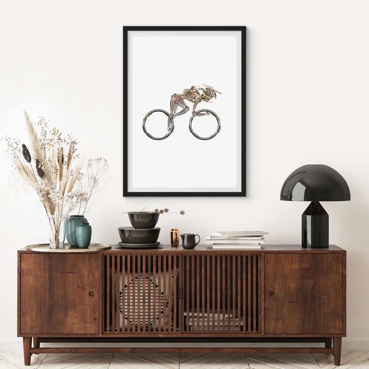 Affiche dans un cadre noir - Poster - Un vélo fait de pièces métalliques - 50x70cm - Machine exceptionnelle - Décoration murale moderne pour le salon et la chambre ARTTOR