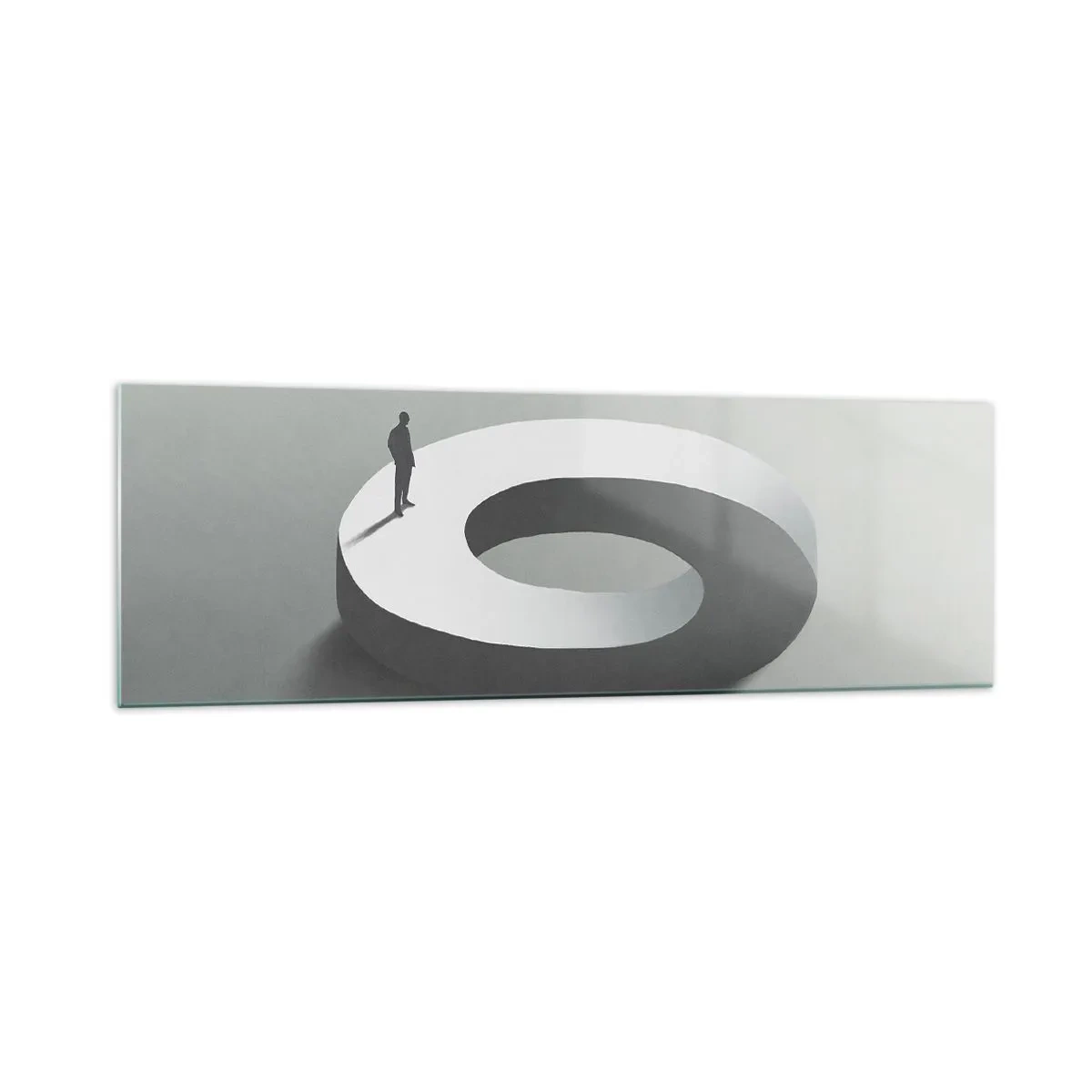 Impression sur verre - Image sur verre - Un homme sur une structure grise et abstraite - 160x50cm - Et sois intelligent ici - Décoration murale moderne pour le salon et la chambre ARTTOR