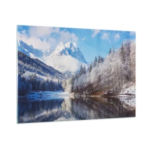 Impression sur verre - Image sur verre - Paysage d'hiver avec des montagnes et un lac gelé - 100x70cm - Protecteur de la neige - Décoration murale moderne pour le salon et la chambre ARTTOR