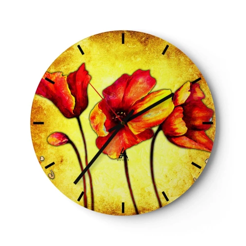 Horloge murale - Pendule murale - Coquelicots rouges sur un fond de tons jaunes chauds - 30x30cm - Dans la décoration Art Nouveau - Décoration murale moderne pour le salon, la cuisine et la chambre ARTTOR