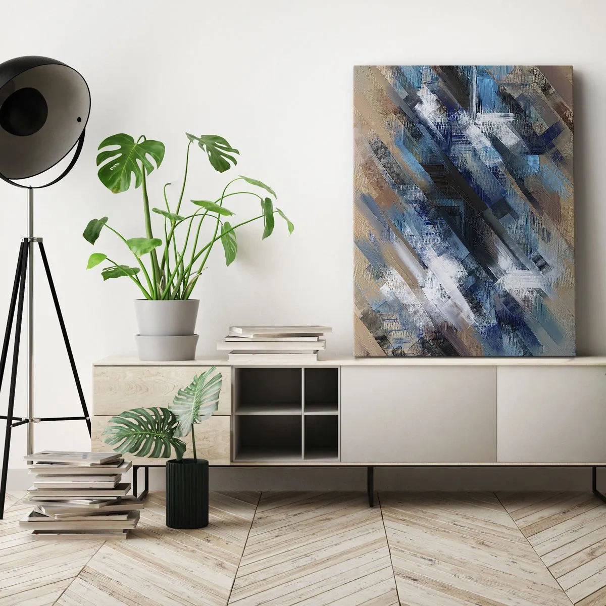 Impression sur toile - Image sur toile - Composition abstraite avec des lignes diagonales bleues - 80x120cm - Diagonale de bleus - Décoration murale moderne pour le salon et la chambre ARTTOR