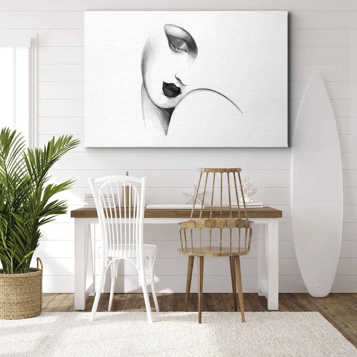 Impression sur toile - Image sur toile - Un portrait subtil d'une femme dans un style monochrome - 120x80cm - Dans le style de Lempicka - Décoration murale moderne pour le salon et la chambre ARTTOR