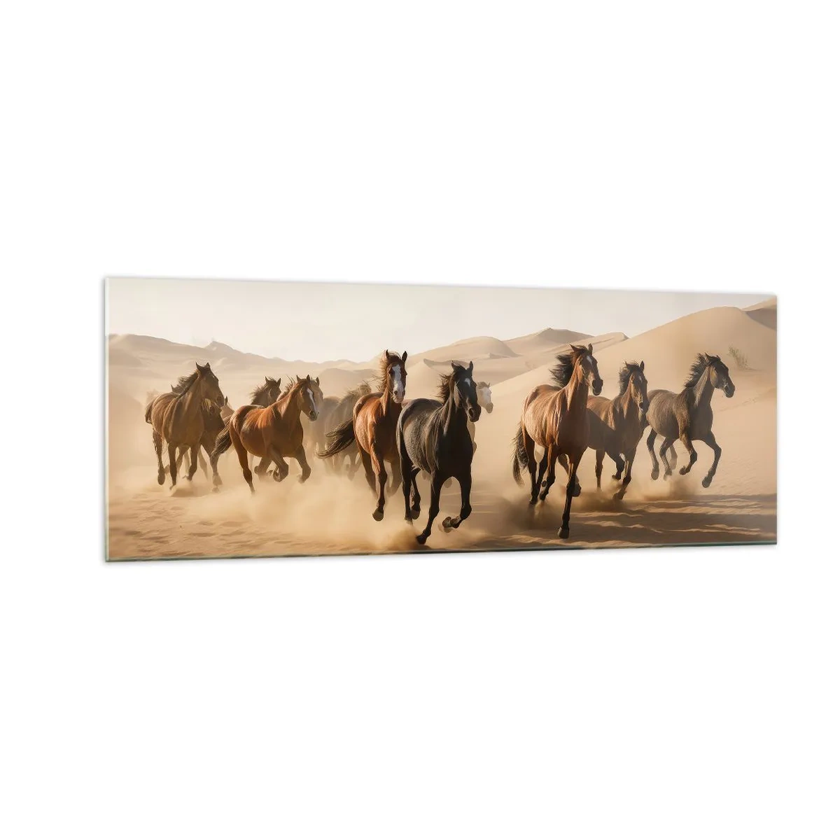 Impression sur verre - Image sur verre - Chevaux au galop sur fond de désert - 140x50cm - Libre comme le vent - Décoration murale moderne pour le salon et la chambre ARTTOR