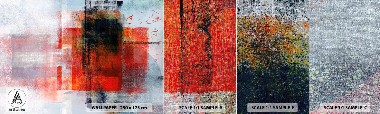 Échantillon de Papier Peint Premium Canvas - Composition embrasée - Morceau, Abstraction, Industriel - 100x30 cm