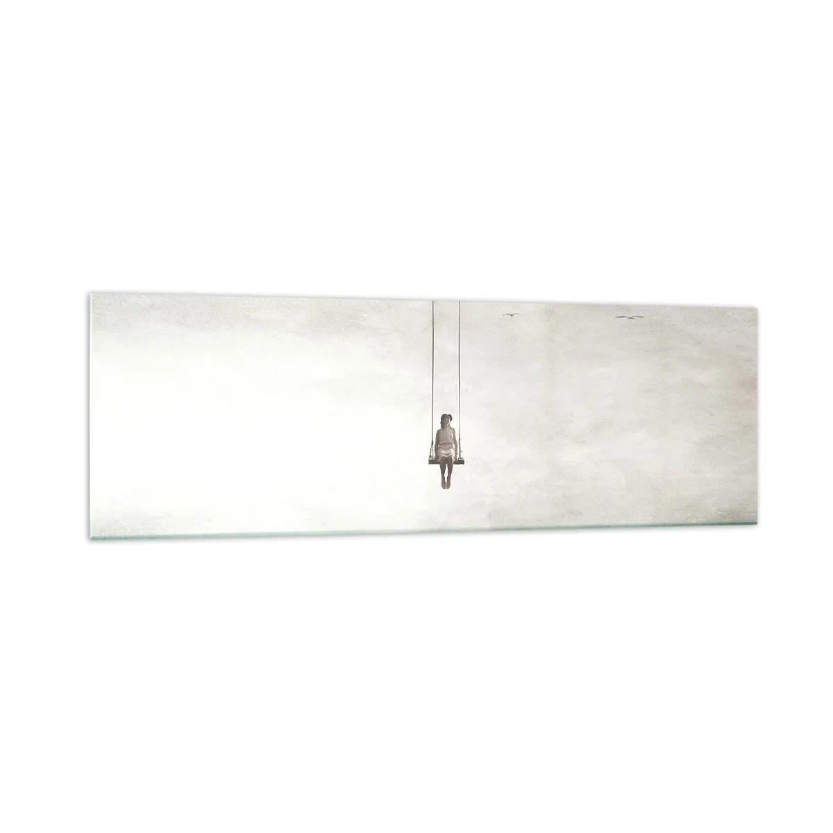 Impression sur verre - Image sur verre - Une figure sur une balançoire suspendue dans l'espace - 160x50cm - Enfant en nous - Décoration murale moderne pour le salon et la chambre ARTTOR