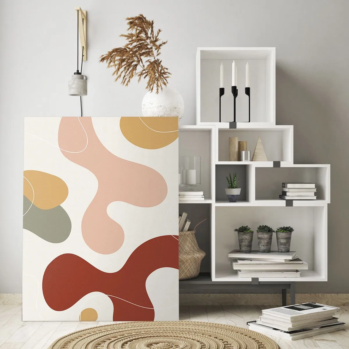 Impression sur verre - Image sur verre - Une composition abstraite aux tons pastel avec des formes dynamiques. - 70x100cm - Entrelac - Décoration murale moderne pour le salon et la chambre ARTTOR