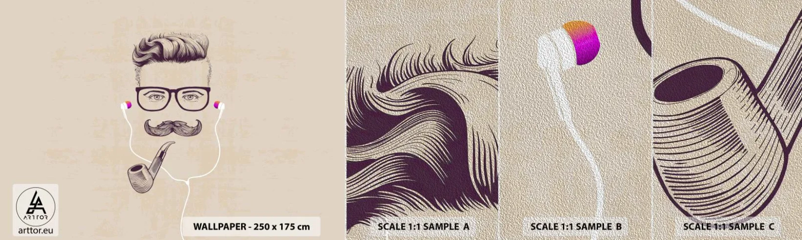 Échantillon de Papier Peint Premium Sand - Un vrai homme? - Homme, Abstraction, Tuyau - 100x30 cm