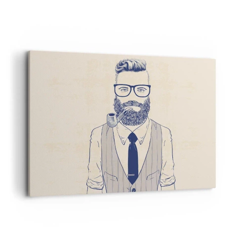 Impression sur toile - Image sur toile - Homme stylisé avec une barbe, une pipe et des lunettes - 100x70cm - Gai, masculin et à la mode - Décoration murale moderne pour le salon et la chambre ARTTOR
