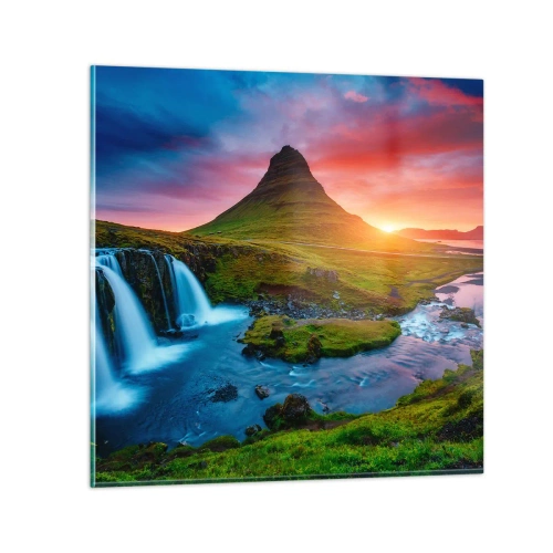 Impression sur verre - Image sur verre - Islande - feu et eau - 30x30 cm