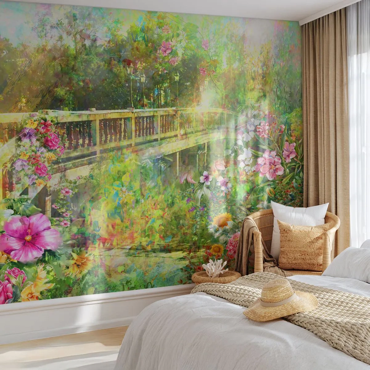 Papier Peint Photo Premium Sand - Le soupire d'un pont de printemps - Paysage, Fleurs, Jardin - 300x210 cm
