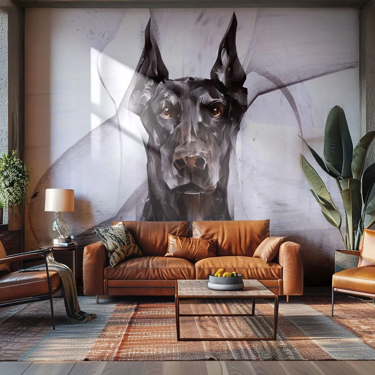 Papier Peint Photo Premium Sand - Portrait abstrait d'un chien noir dans un style moderne - 100x70cm - Né noble - Décoration murale moderne pour le salon et la chambre ARTTOR