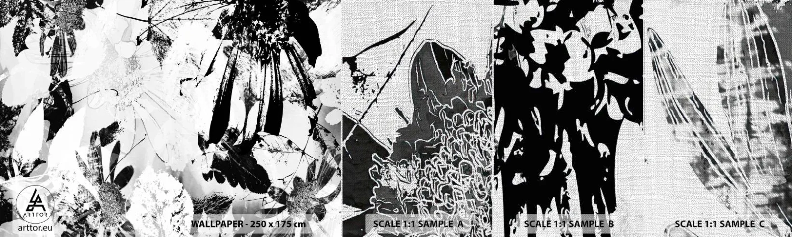 Échantillon de Papier Peint Premium Canvas - Automne en négatif - Abstraction, Fleurs, Graphique - 100x30 cm