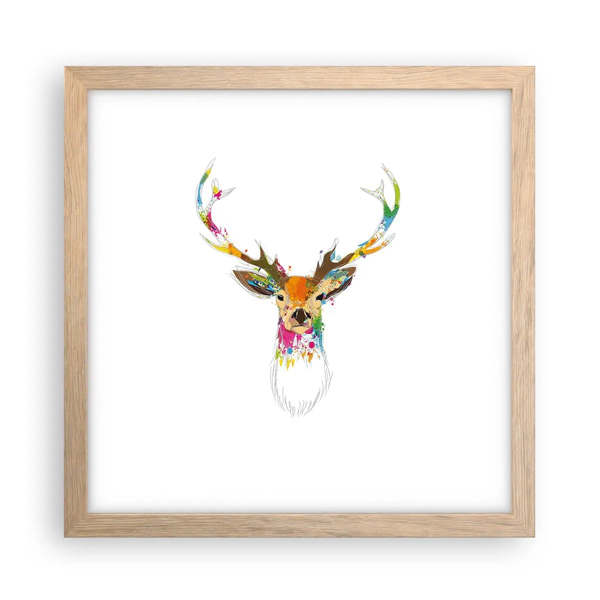 Affiche dans un chêne clair - Poster - Un cerf doux baigné de couleur - 30x30 cm