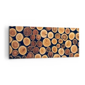 Impression sur toile - Image sur toile - Modèle réalisé à partir de sections transversales de bûches de bois - 120x50cm - Quel âge je semble avoir ? - Décoration murale moderne pour le salon et la chambre ARTTOR