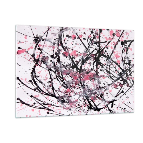 Impression sur verre - Image sur verre - Lignes abstraites dynamiques et taches roses sur fond blanc - 120x80cm - La nature éphémère de la vie - Décoration murale moderne pour le salon et la chambre ARTTOR