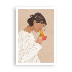 Affiche - Poster - Fille et fleurs - 70x100 cm