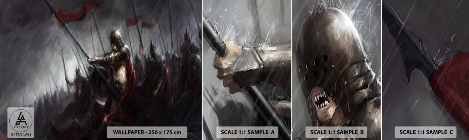 Échantillon De Papier Peint Standard Eco - Passant, dis à Sparte… - Chevalier en armure, Armée, Abstraction - 100x30 cm