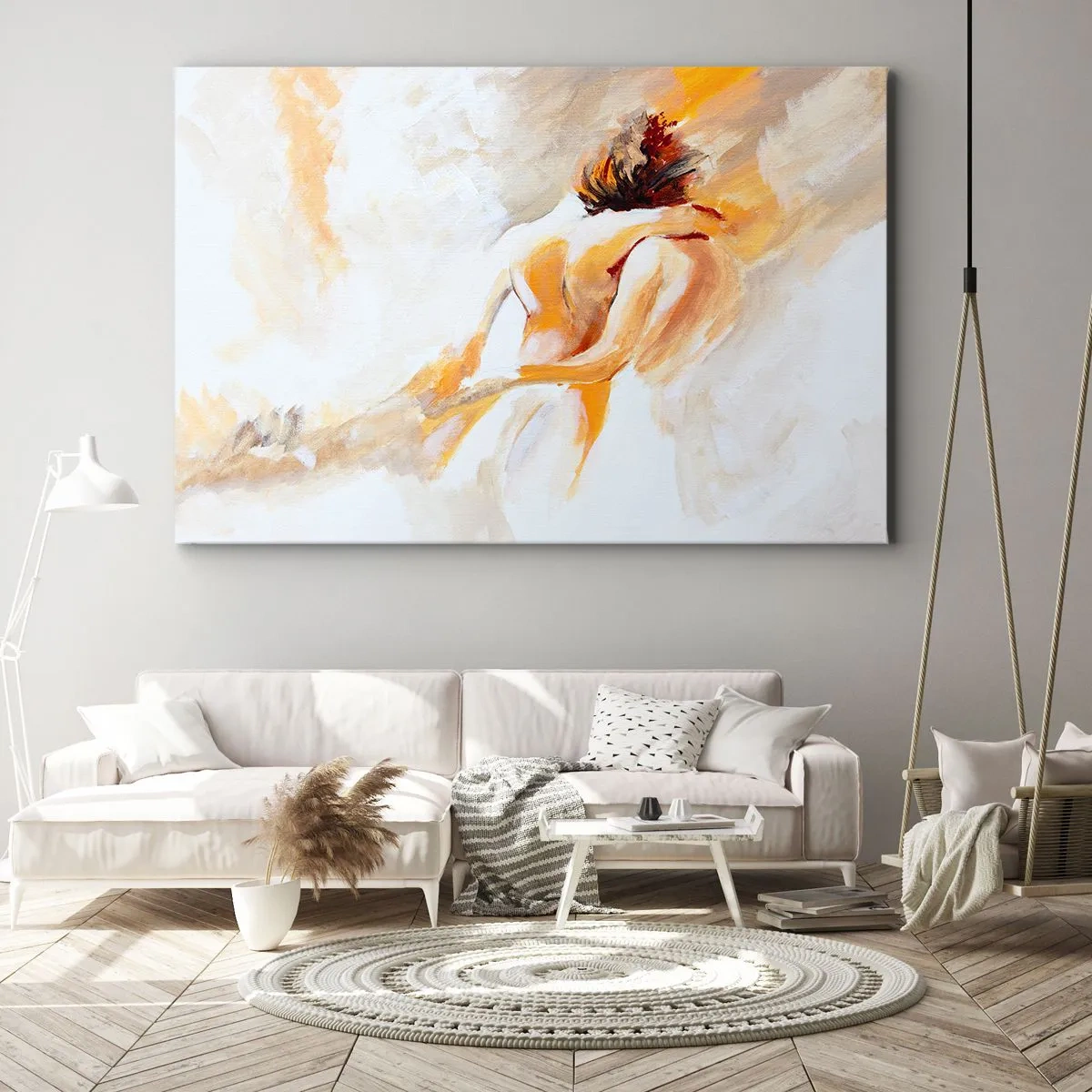 Impression sur toile - Image sur toile - Scène abstraite d'une étreinte romantique - 100x70cm - Proximité dans le ciel - Décoration murale moderne pour le salon et la chambre ARTTOR