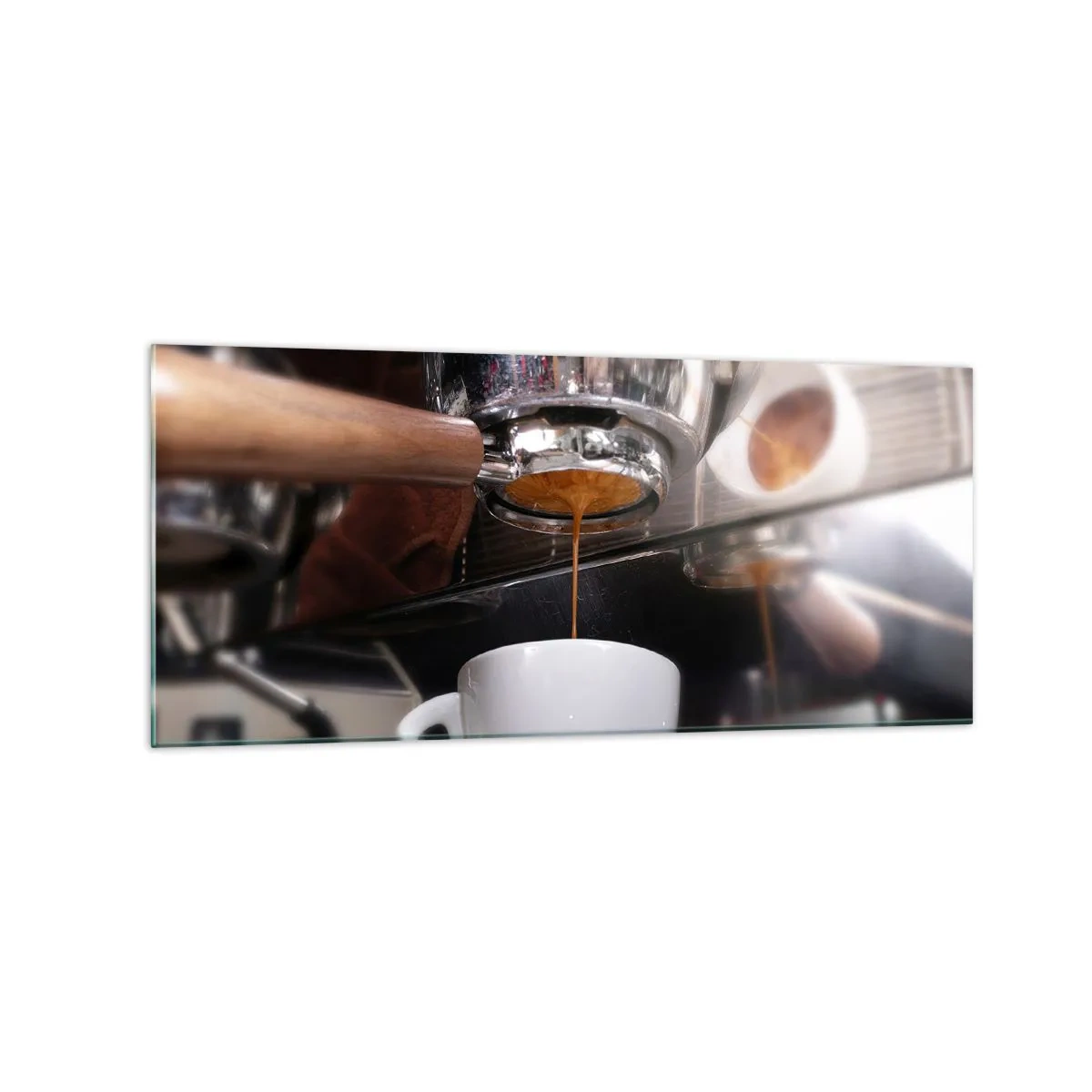 Impression sur verre - Image sur verre - Gros plan d'une machine à café préparant un expresso frais - 120x50cm - Bon moment de la journée - Décoration murale moderne pour le salon et la chambre ARTTOR