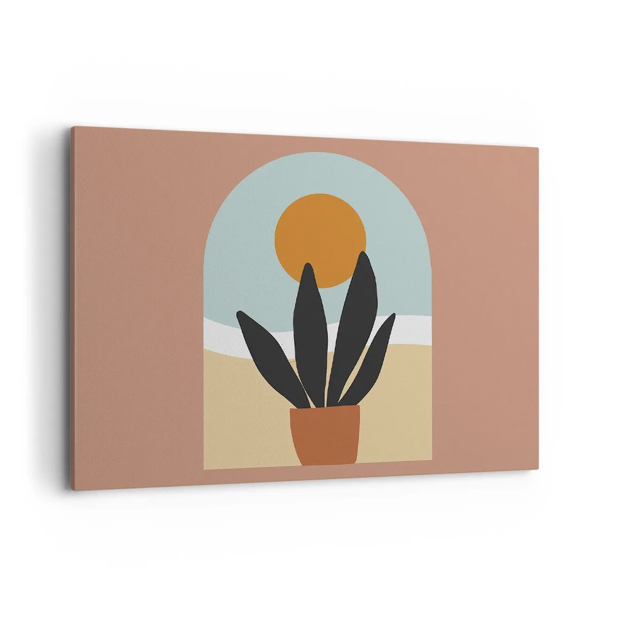 Impression sur toile - Image sur toile - Une plante noire dans un pot contre le soleil - 100x70cm - Petits bonheurs - Décoration murale moderne pour le salon et la chambre ARTTOR