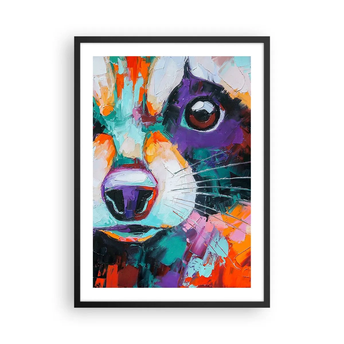 Affiche dans un cadre noir - Poster - Portrait abstrait coloré d'un animal avec un œil expressif - 50x70cm - Uniquement de belles émotions - Décoration murale moderne pour le salon et la chambre ARTTOR
