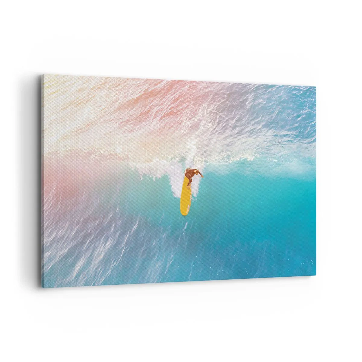 Impression sur toile - Image sur toile - Surfeur sur une vague aux couleurs pastel - 120x80cm - Le cavalier de l'océan - Décoration murale moderne pour le salon et la chambre ARTTOR
