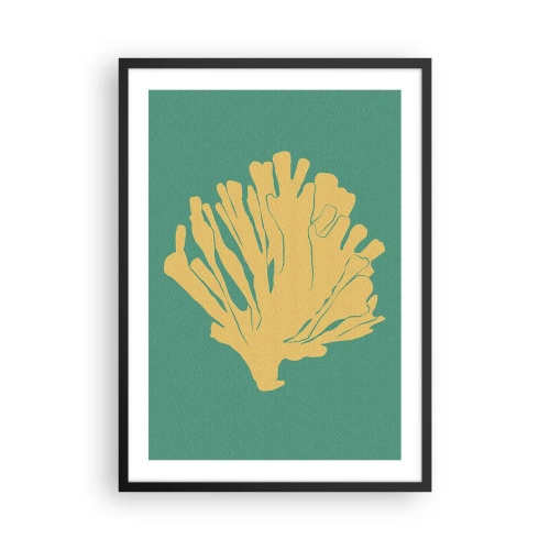 Affiche dans un cadre noir - Poster - Corail doré sur fond turquoise - 50x70cm - Buisson forestier sous-marin - Décoration murale moderne pour le salon et la chambre ARTTOR