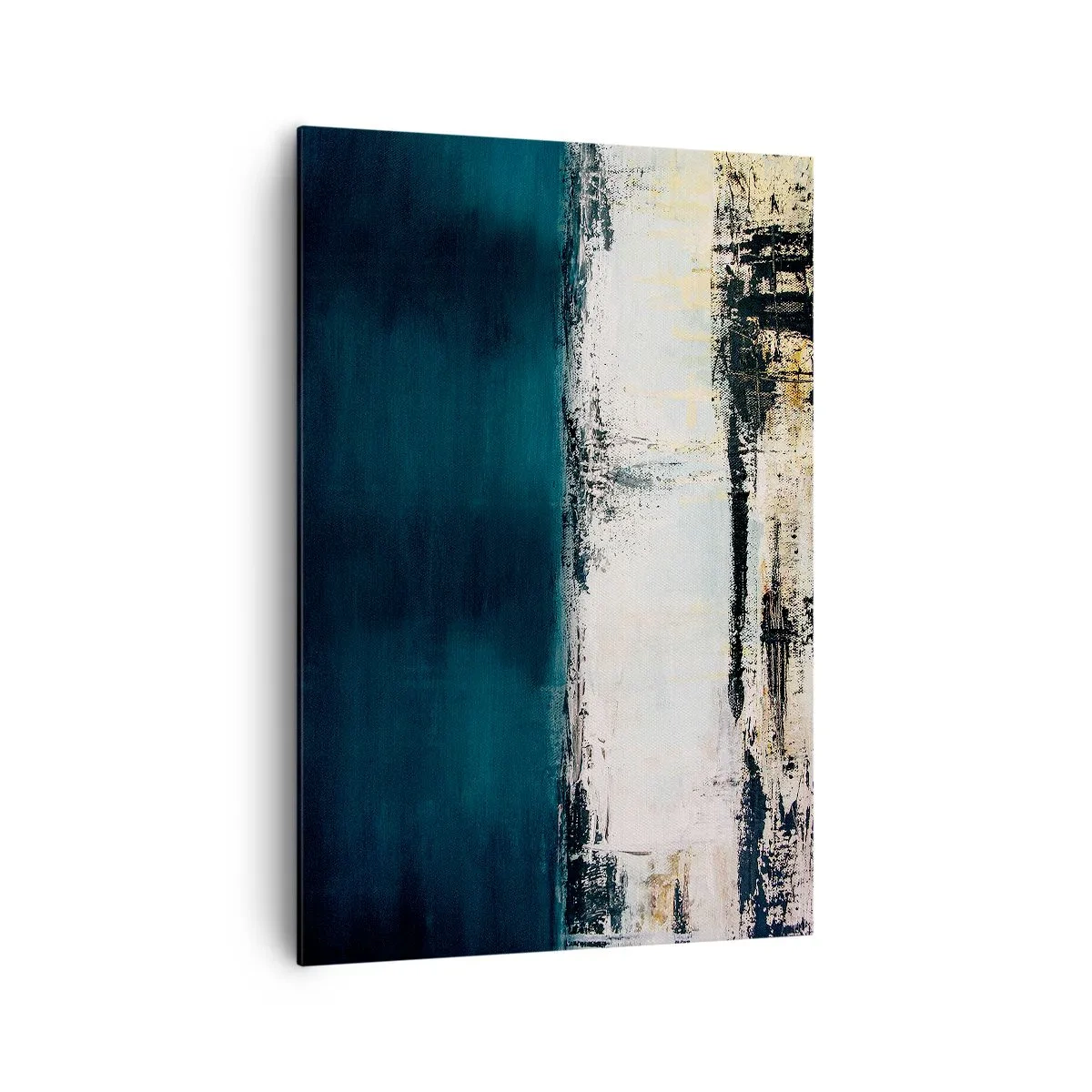 Impression sur toile - Image sur toile - Composition horizontale abstraite dans les tons bleu marine et blanc - 70x100cm - Composition horizontale - Décoration murale moderne pour le salon et la chambre ARTTOR