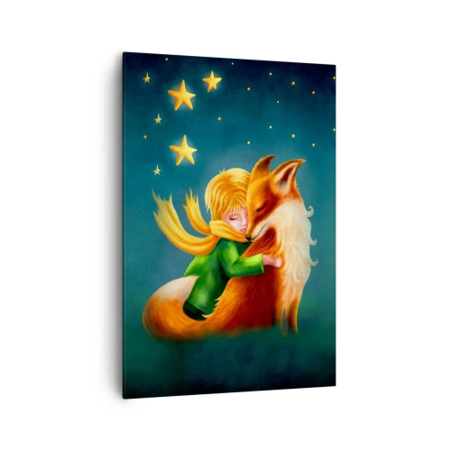 Impression sur toile - Image sur toile - Un garçon avec un renard dans un décor magique avec des étoiles - 70x100cm - Petit Prince - Décoration murale moderne pour le salon et la chambre ARTTOR