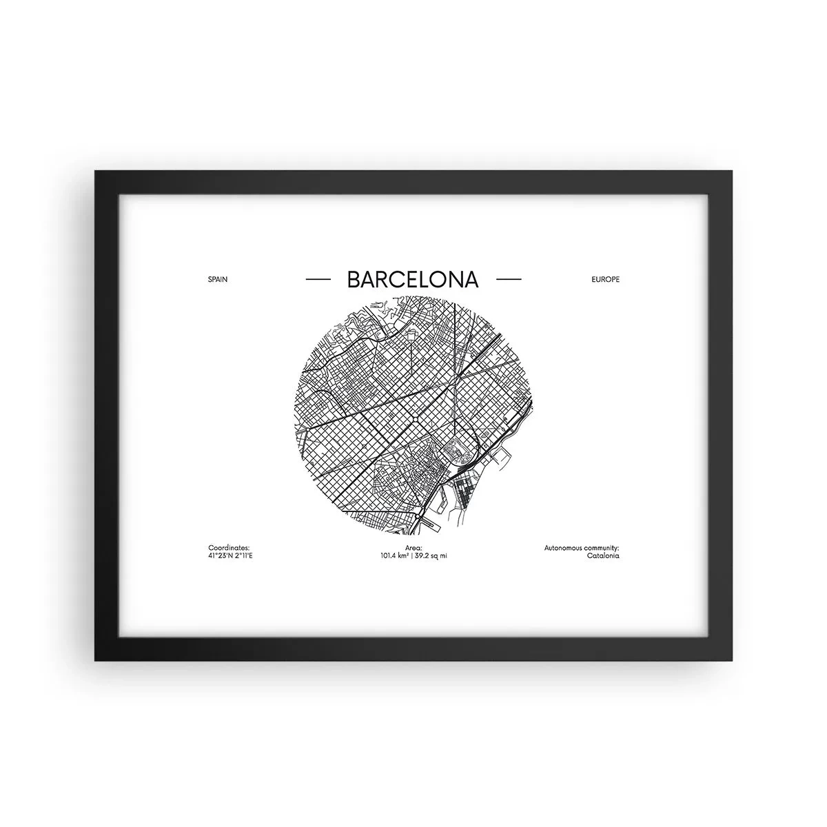 Affiche dans un cadre noir - Poster - Anatomie de Barcelone - 40x30 cm