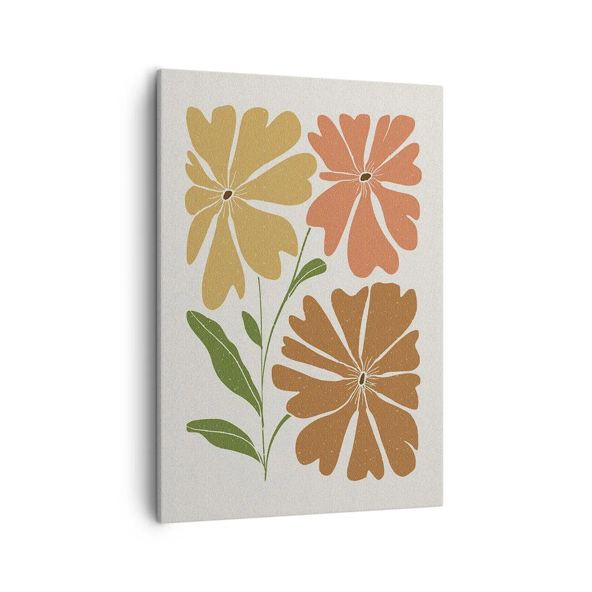 Impression sur toile - Image sur toile - Trois fleurs aux couleurs chaudes sur un fond clair - 50x70cm - Nature et géométrie - Décoration murale moderne pour le salon et la chambre ARTTOR