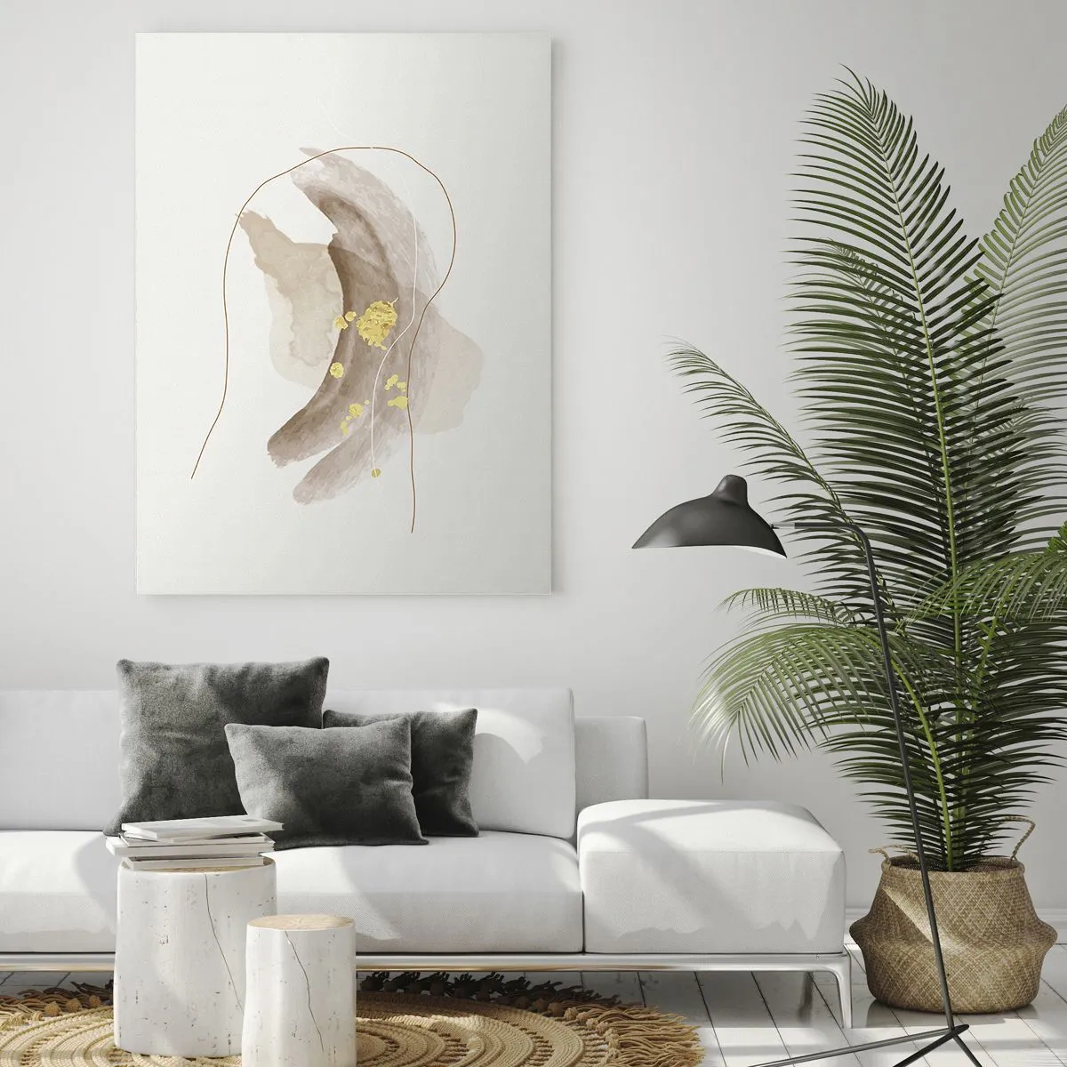 Impression sur verre - Image sur verre - Une composition abstraite dans les tons beige et or. - 80x120cm - rencontré dans l'espace - Décoration murale moderne pour le salon et la chambre ARTTOR