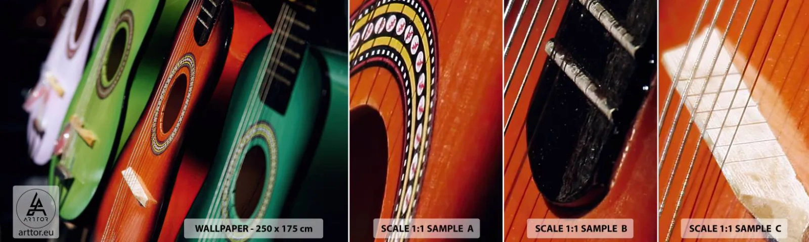 Échantillon De Papier Peint Standard Eco - La guitare a plusieurs couleurs - Musique, Guitare, Un instrument de musique - 100x30 cm