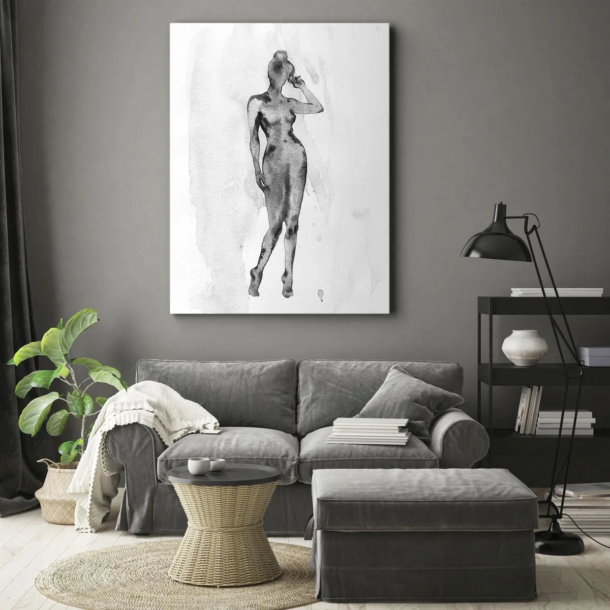 Impression sur toile - Image sur toile - Croquis d'une silhouette de femme en nuances de gris - 50x70cm - Etude de l'idéal de la féminité - Décoration murale moderne pour le salon et la chambre ARTTOR