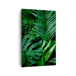 Impression sur toile - Image sur toile - Feuilles tropicales vertes dans une composition dense et naturelle - 80x120cm - Emmitouflé de verdure - Décoration murale moderne pour le salon et la chambre ARTTOR