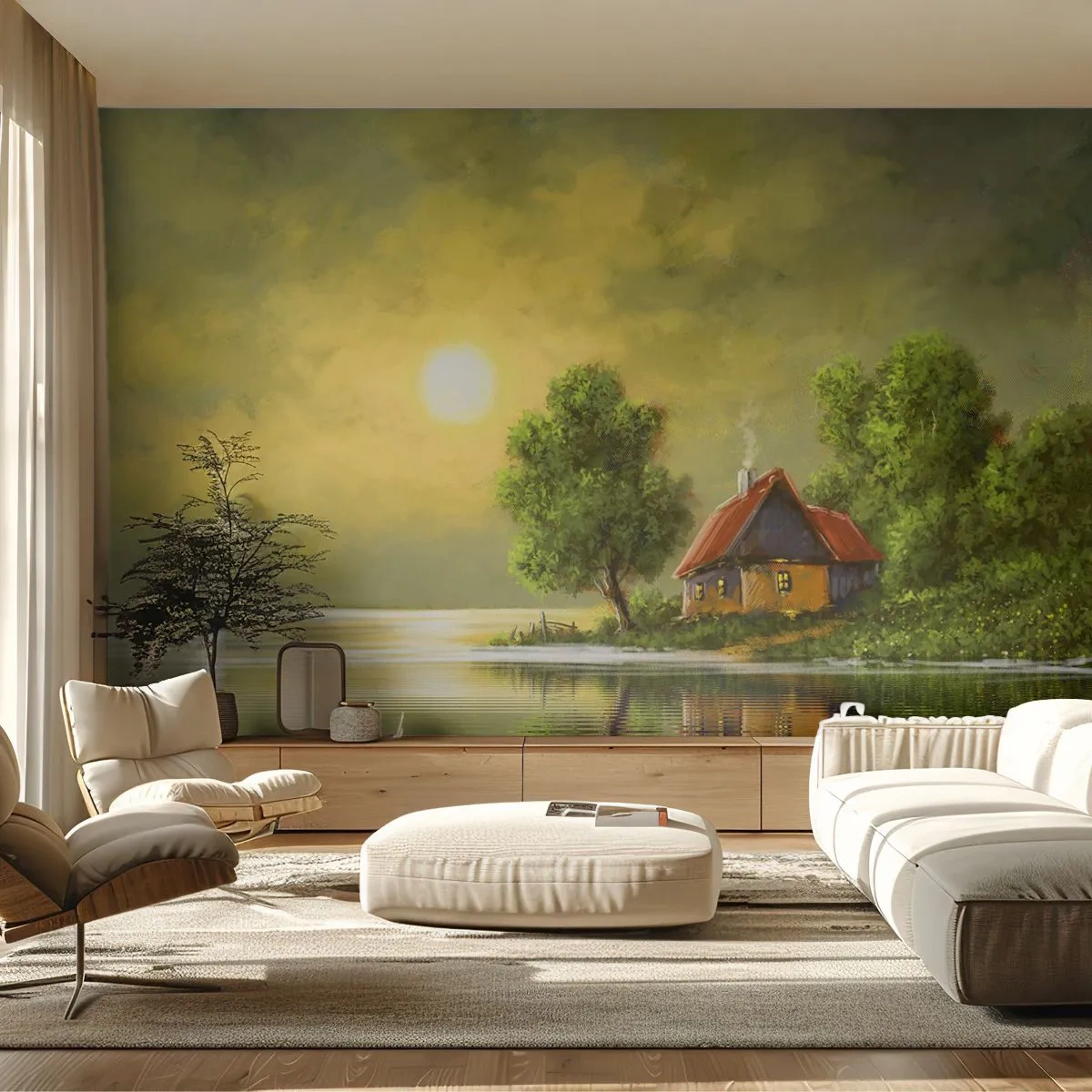 Papier Peint Photo Premium Canvas - Beau, comme une image - Paysage, Maison de campagne, Voilier - 200x140 cm