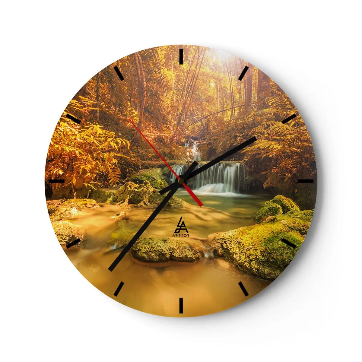 Horloge murale - Pendule murale - Cascade de forêt en or - 40x40 cm