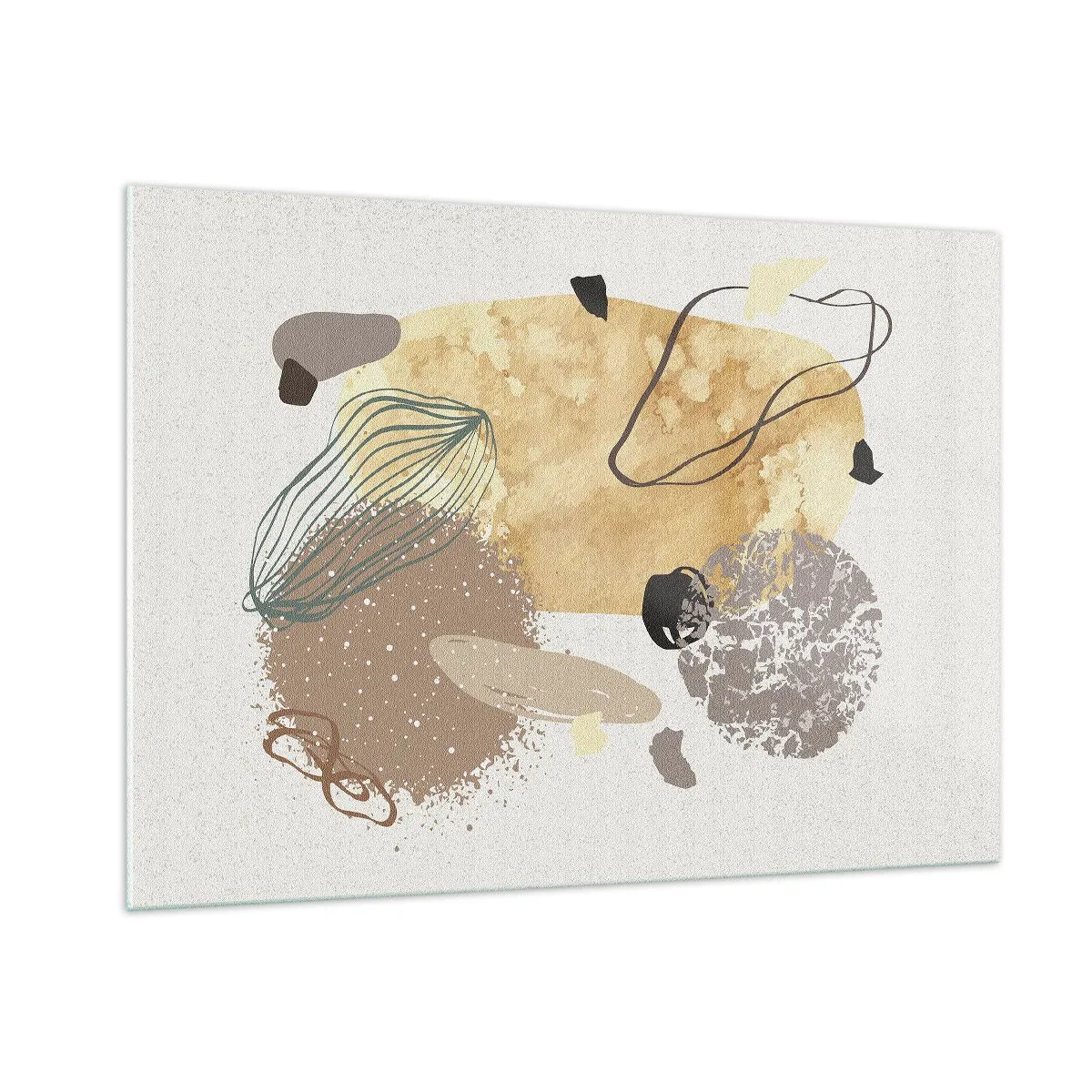 Impression sur verre - Image sur verre - Abstraction beige et marron aux formes irrégulières - 100x70cm - Plumcologie appliquée - Décoration murale moderne pour le salon et la chambre ARTTOR