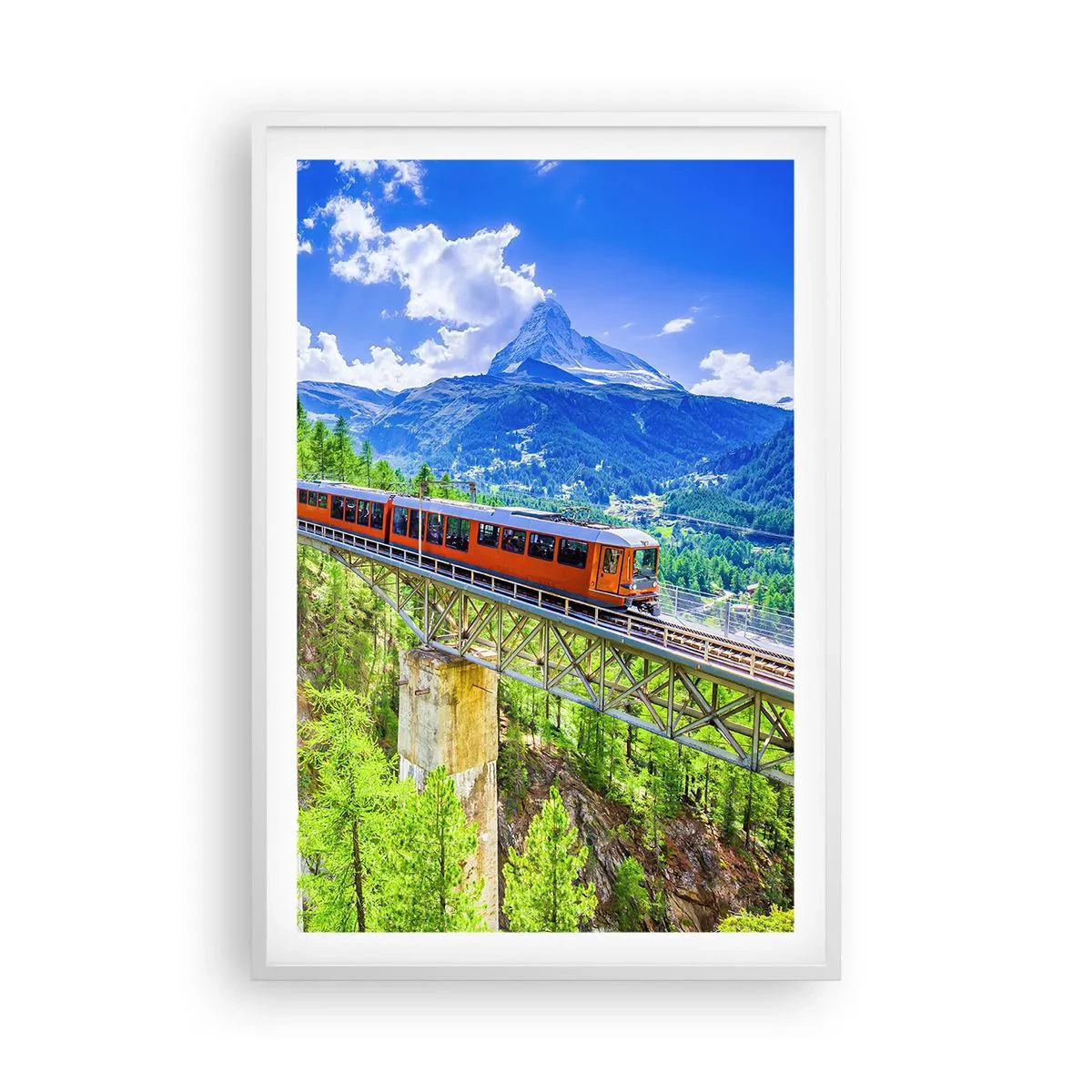 Affiche dans un cadre blanc - Poster - Train dans les Alpes - 61x91 cm