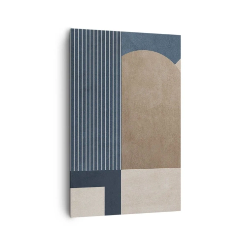 Impression sur toile - Image sur toile - Figures géométriques dans les tons beige et bleu marine avec des lignes - 80x120cm - Composition simple et en rondeur - Décoration murale moderne pour le salon et la chambre ARTTOR