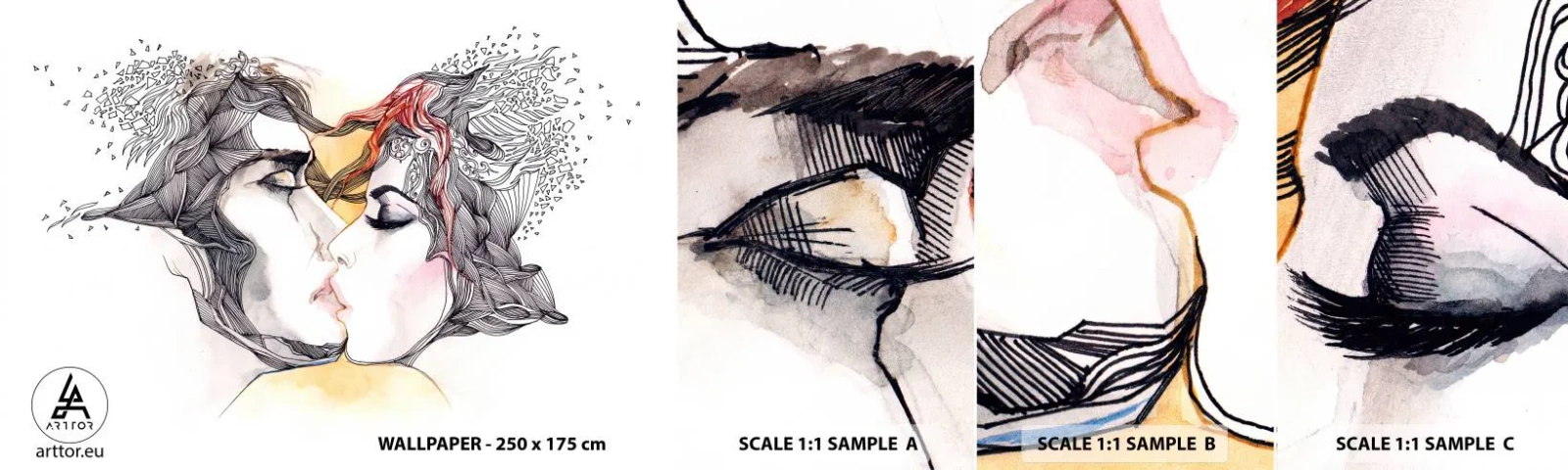 Échantillon de Papier Peint Autocollant Deluxe Sticker - Le monde n'existe pas - Abstraction, Couple d'amoureux, Baiser - 100x30 cm