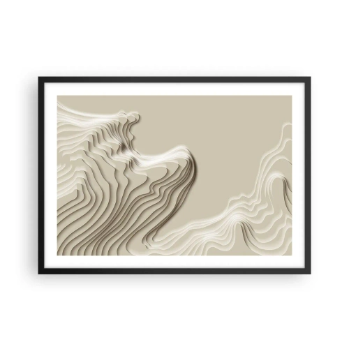 Affiche dans un cadre noir - Poster - Un motif abstrait dans des tons beiges avec un effet linéaire. - 70x50cm - Topographie artistique - Décoration murale moderne pour le salon et la chambre ARTTOR