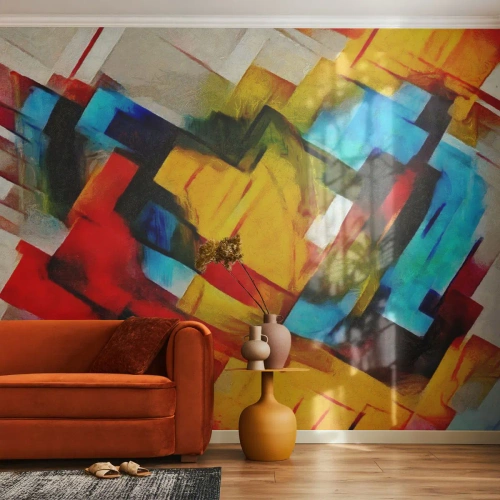 Papier Peint Autocollant Deluxe Sticker - Une superposition multicolore - Abstraction, Cubisme, Morceau - 100x70 cm
