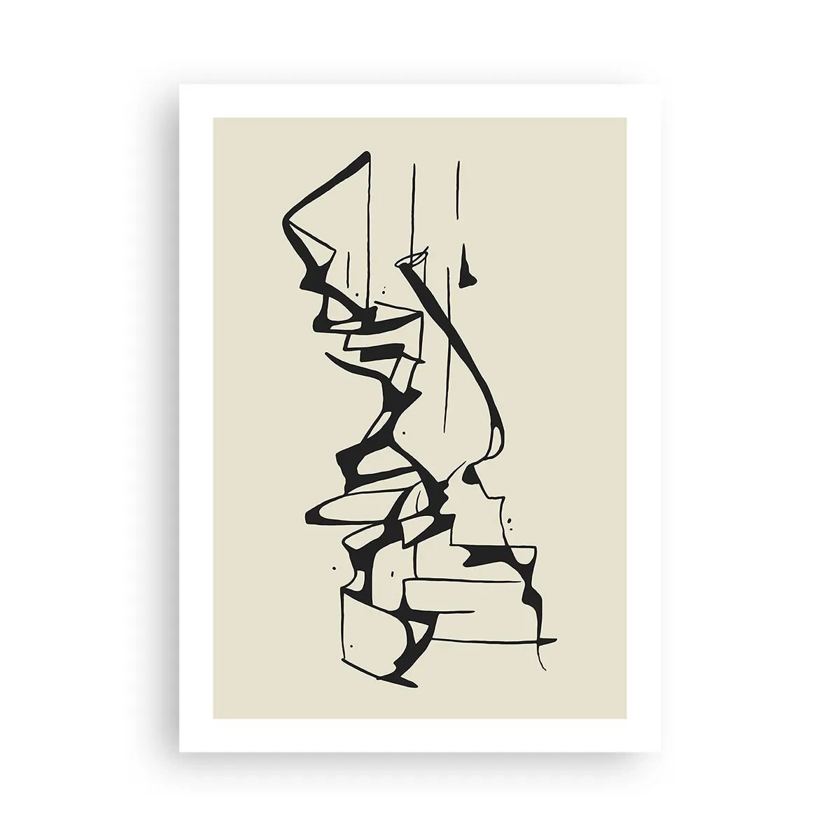 Affiche - Poster - Composition abstraite en noir et blanc de lignes et de formes - 50x70cm - Peut-être un paysage - Décoration murale moderne pour le salon et la chambre ARTTOR