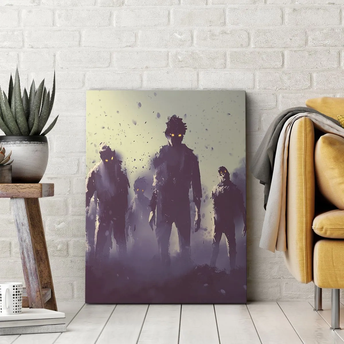 Impression sur toile - Image sur toile - Scène sombre avec des silhouettes aux yeux jaunes - 70x100cm - Fais attention! Ils arrivent - Décoration murale moderne pour le salon et la chambre ARTTOR