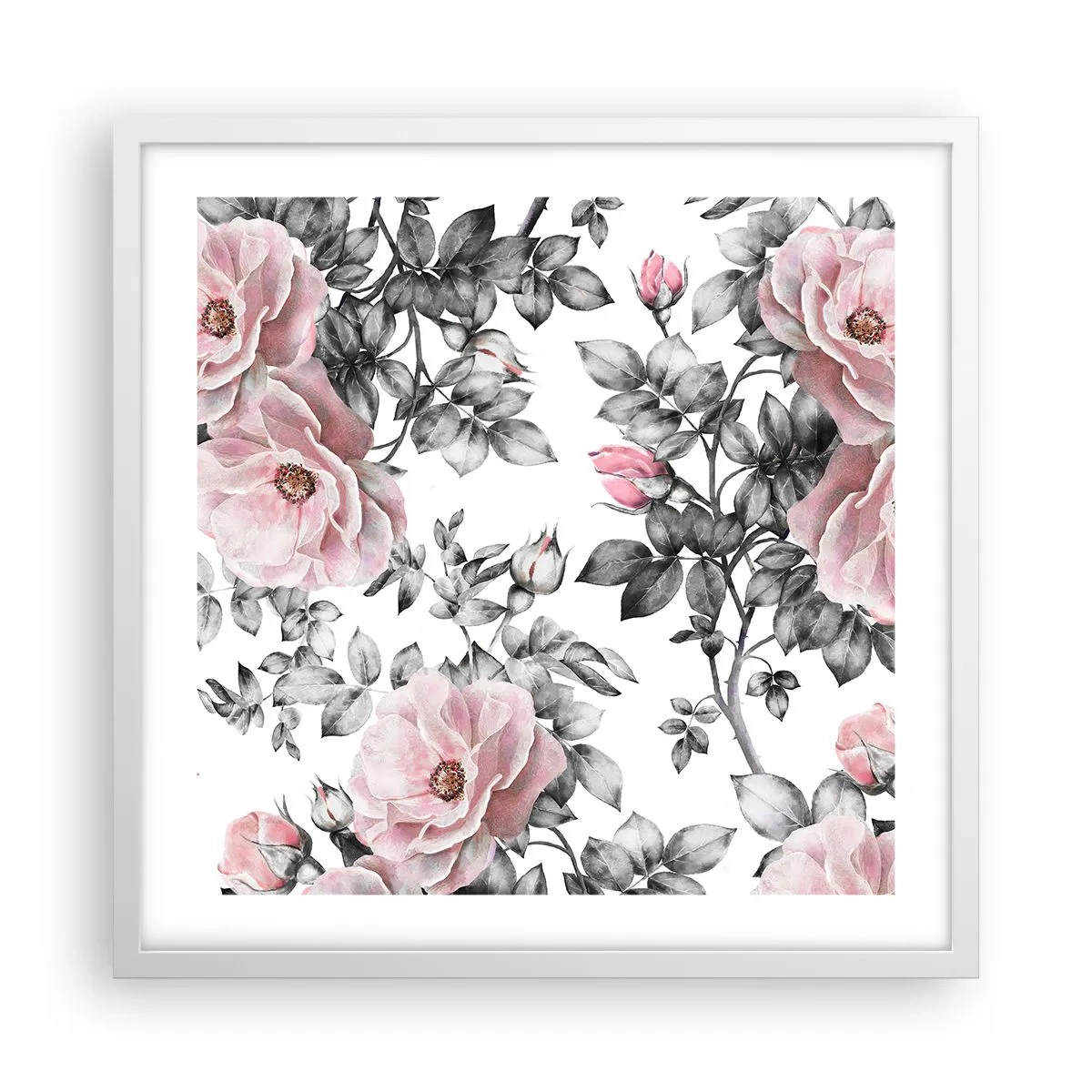 Affiche dans un cadre blanc - Poster - Se perdre dans les fleurs des roses - 50x50 cm