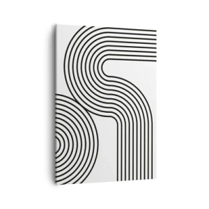 Impression sur toile - Image sur toile - Une peinture abstraite avec des lignes noires créant des motifs géométriques sur un fond blanc. - 50x70cm - En plein virage - Décoration murale moderne pour le salon et la chambre ARTTOR
